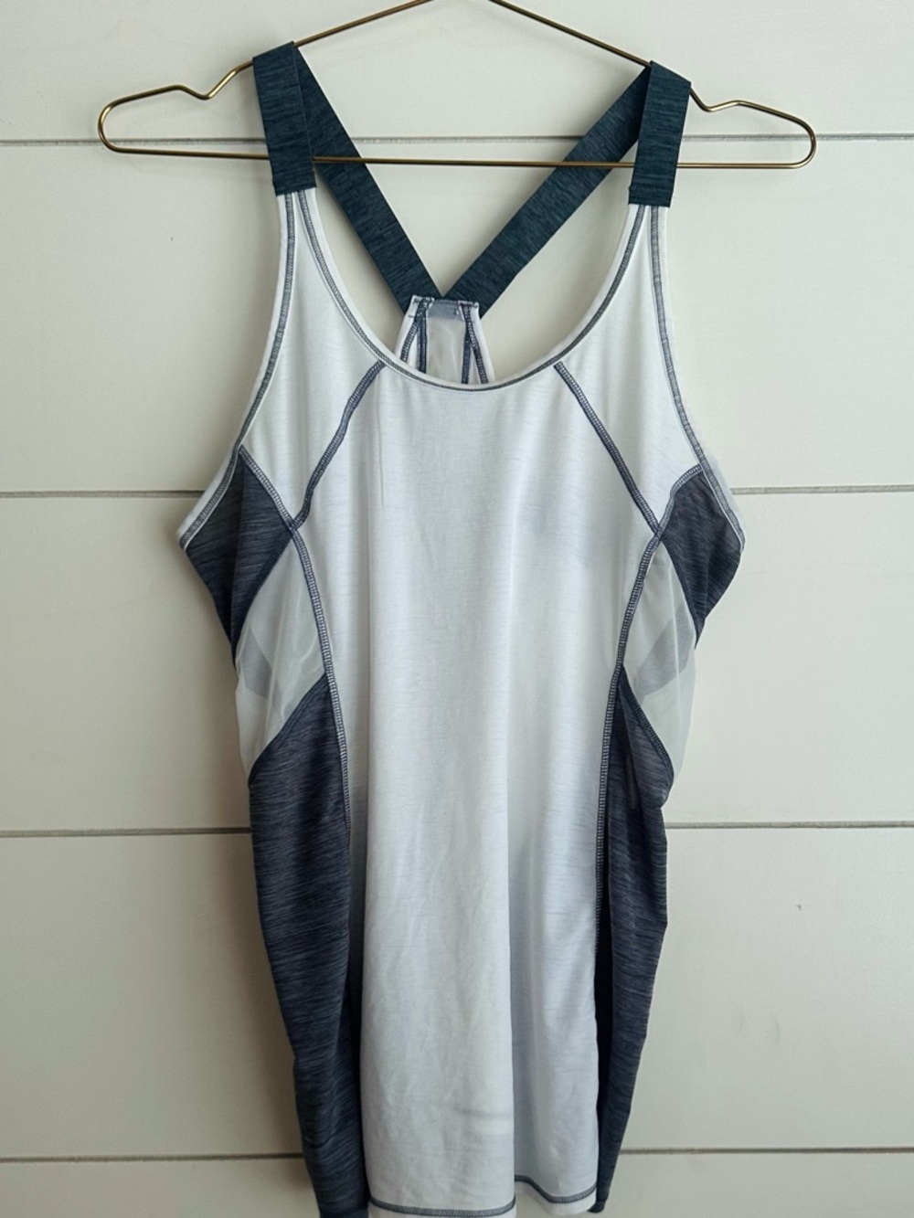 Athleta White & Charcoal Crossback Swim Tank